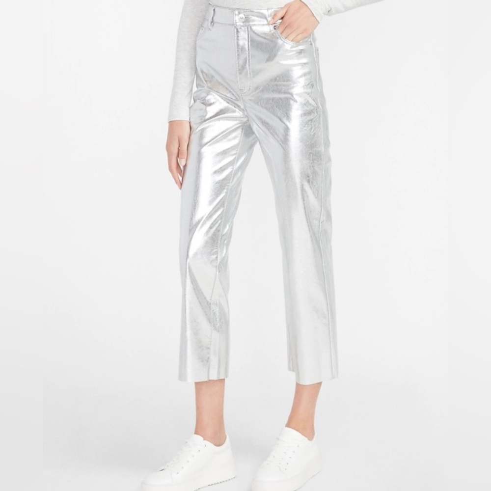 Express Super High Waist Silver Metallic Pants Size 4